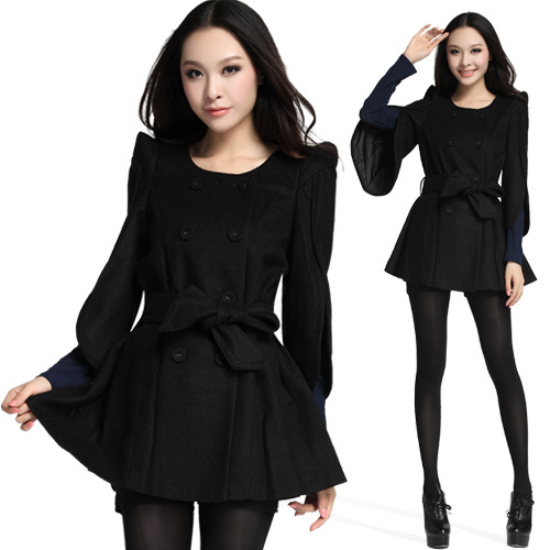 Wool wool coat wrist-length sleeve medium-long slim trench outerwear belt