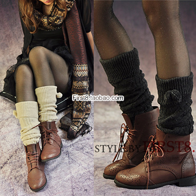 wool yarn rhombus ankle sock leg cover boot covers pile ankle sock autumn and winter female