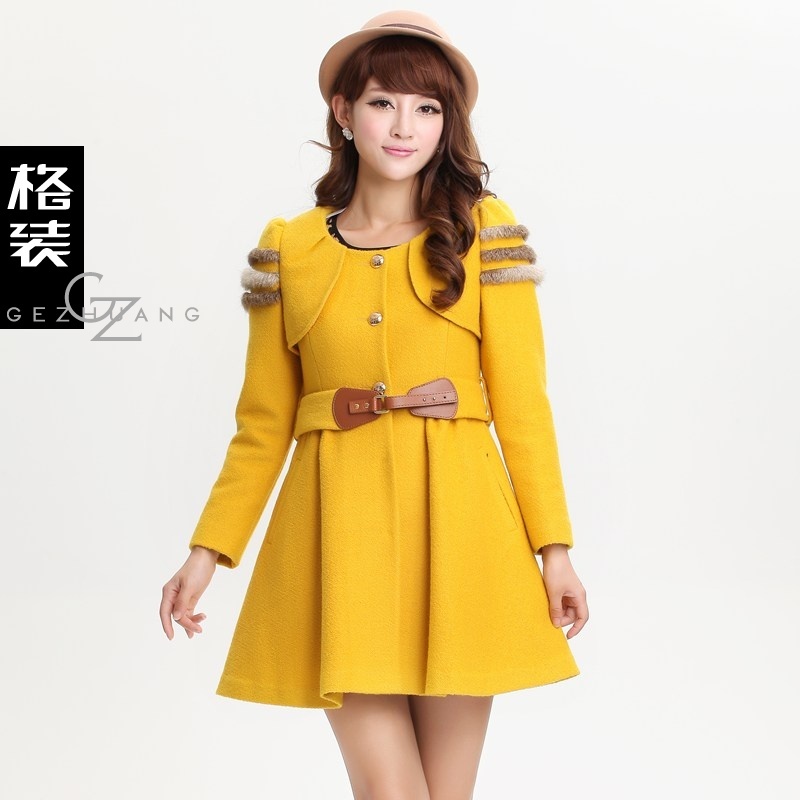 Woolen outerwear medium-long fur collar wool coat female spring and autumn 2013 trench