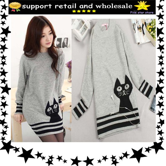 woolen round collar knitwear,weave sweater, women clothes, christmas women lovely deer long sweater (LD-99034-1)