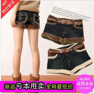 Woolen shorts spring new arrival berber fleece denim shorts plus size loose all-match boots trousers female