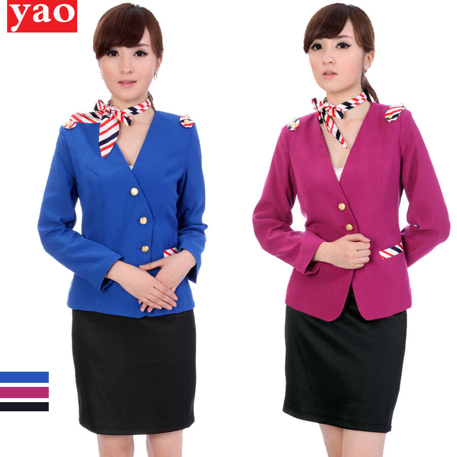 Work wear autumn and winter long-sleeve stewardess uniforms professional set work wear autumn winter