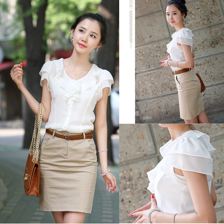 Work wear chiffon shirt short skirt professional set formal fashion women's work wear set