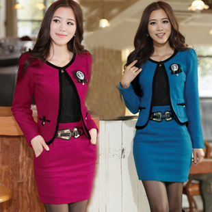 Work wear overalls autumn and winter women fashion set formal ol work wear woolen skirt