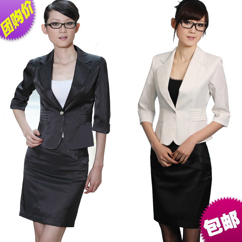 Work wear skirt professional set slim black blazer coat white