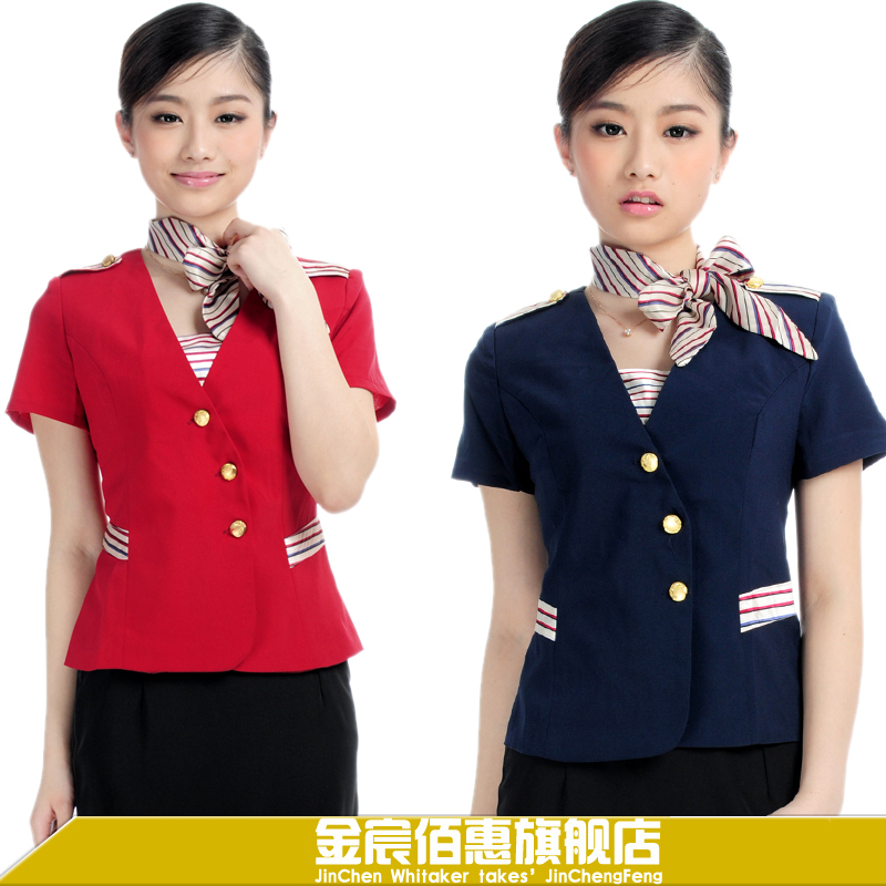 Work wear summer waiter clothes front desk uniform stewardess clothing short-sleeve