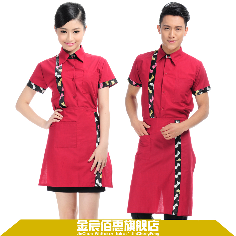 Work wear summer waiter clothes restaurant uniforms short-sleeve male Women