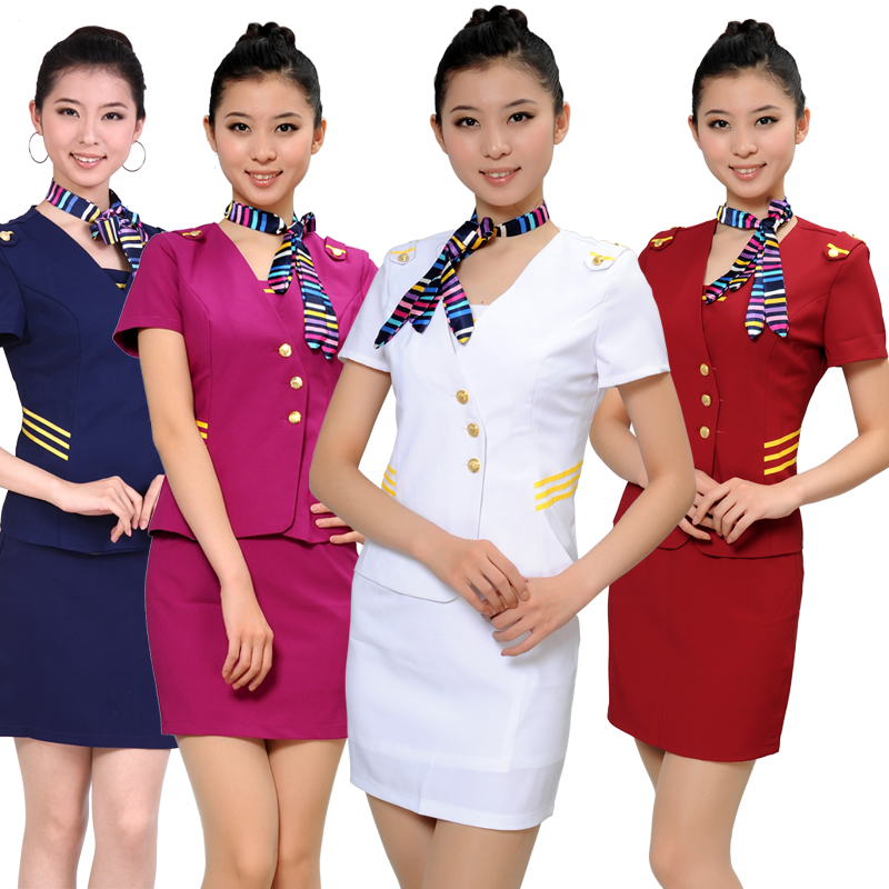 Work wear summer Women set front desk silk scarf set stewardess clothing summer uniform j352