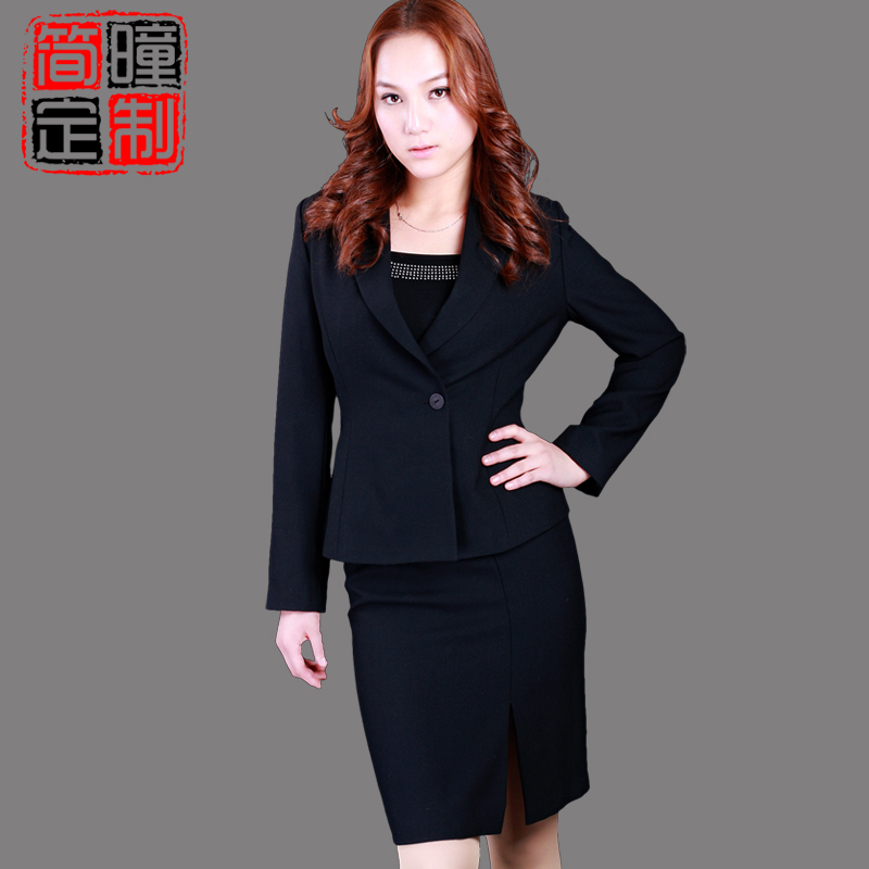 Work wear women's skirt black suit slim hip medium skirt ol elegant set twinset plus size a116