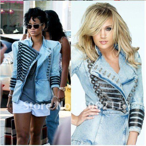 World popular fashion designer jacket Denim coat celebrity style cool! Black blue colors in stock!! free ship