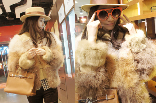 Wrist-length sleeve gradient color ostrich wool fur coat female fashion star style