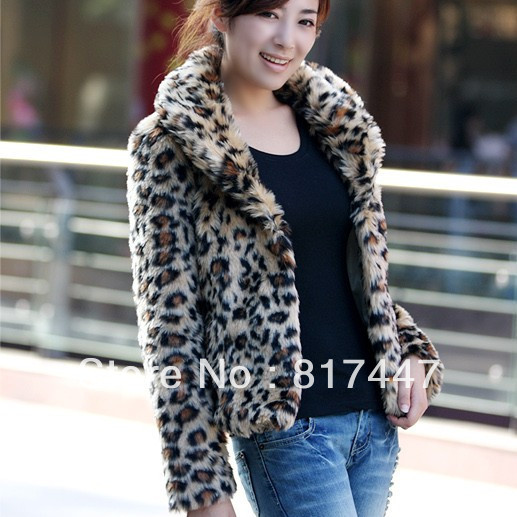 Wt006 faux fur leopard print faux overcoat outerwear female