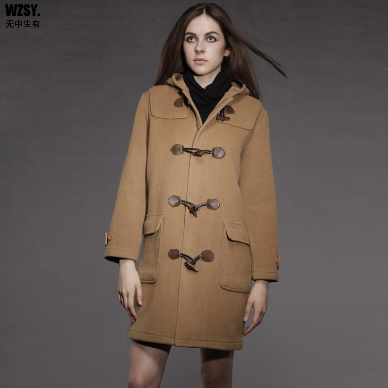 Wzsy2012 fashion horn button with a hood long-sleeve woolen overcoat woolen trench outerwear