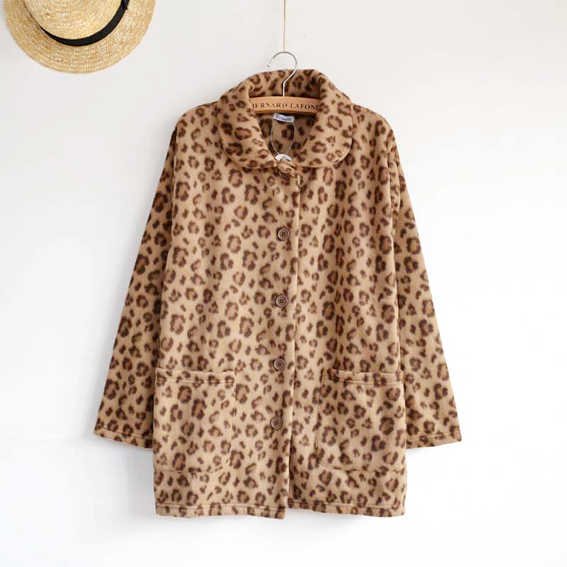 X-15 vintage leopard print thermal double faced fleece sleep set loose plus size lounge