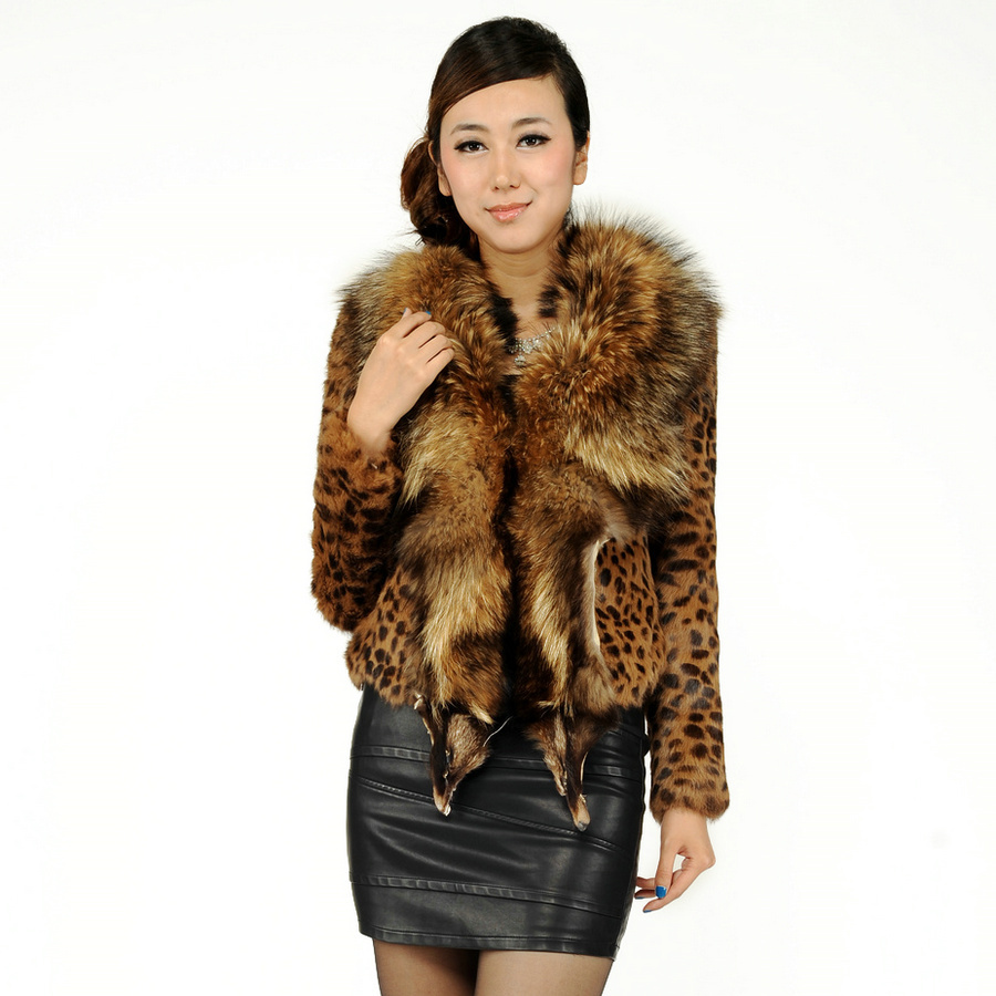 X . YING 2012 rex rabbit hair raccoon large fur collar fur leopard print long-sleeve women's