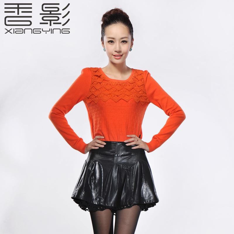 X . YING 2012 women's fashion comfortable soft thin leather patchwork lace short skirt a1141026