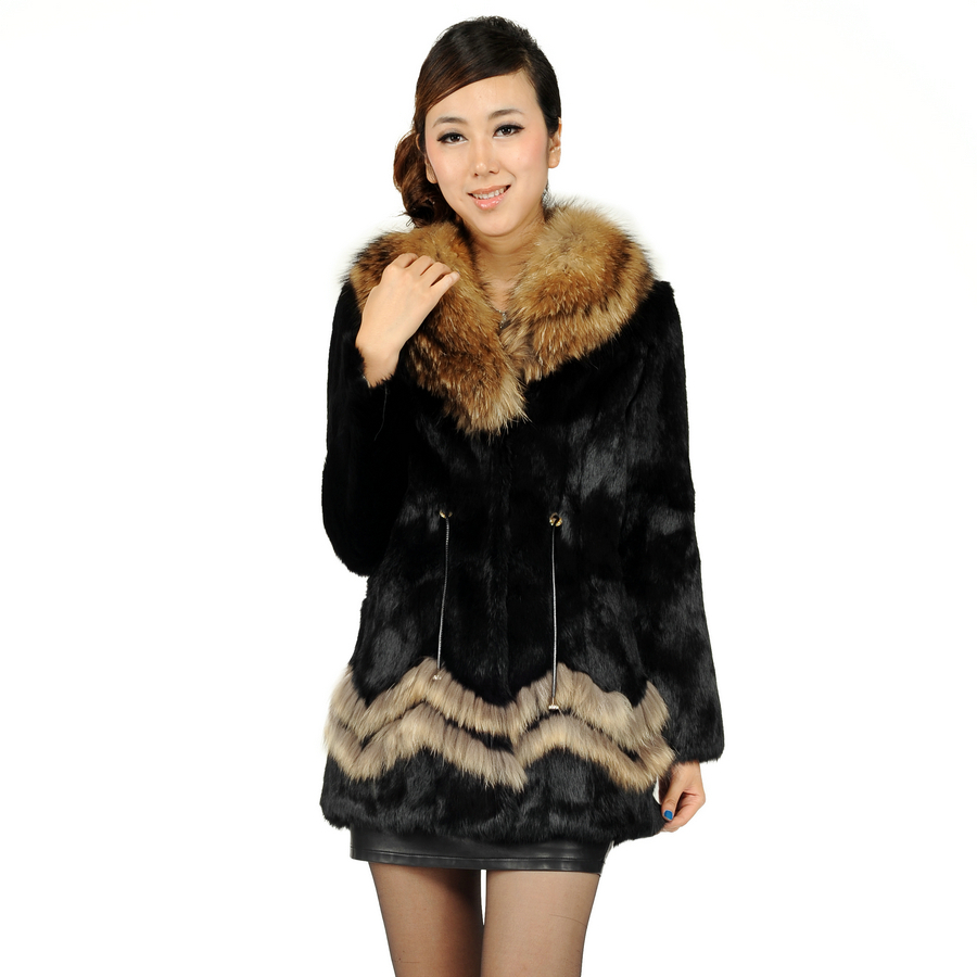 X . YING 2012 women's winter medium-long rex rabbit hair clothing lengthen raccoon fur outerwear