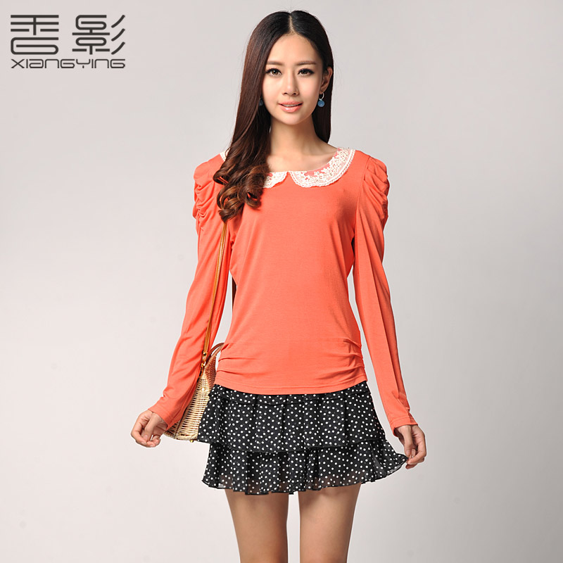 X . YING 2013 spring female fashion lace peter pan collar chiffon twinset