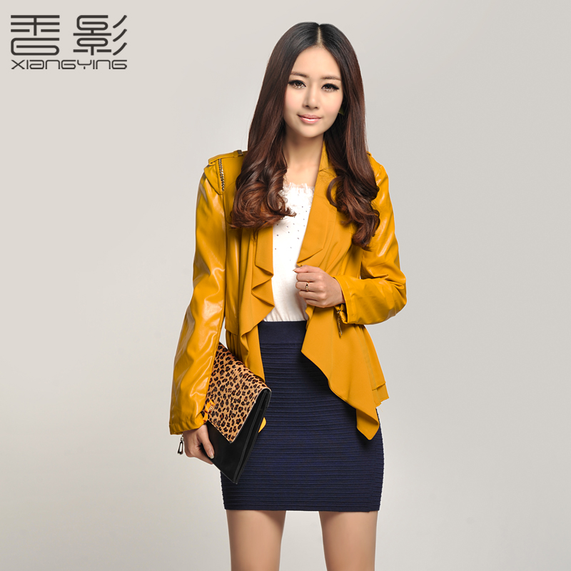 X . YING 2013 spring long-sleeve chiffon patchwork leather motorcycle clothing outerwear p823067