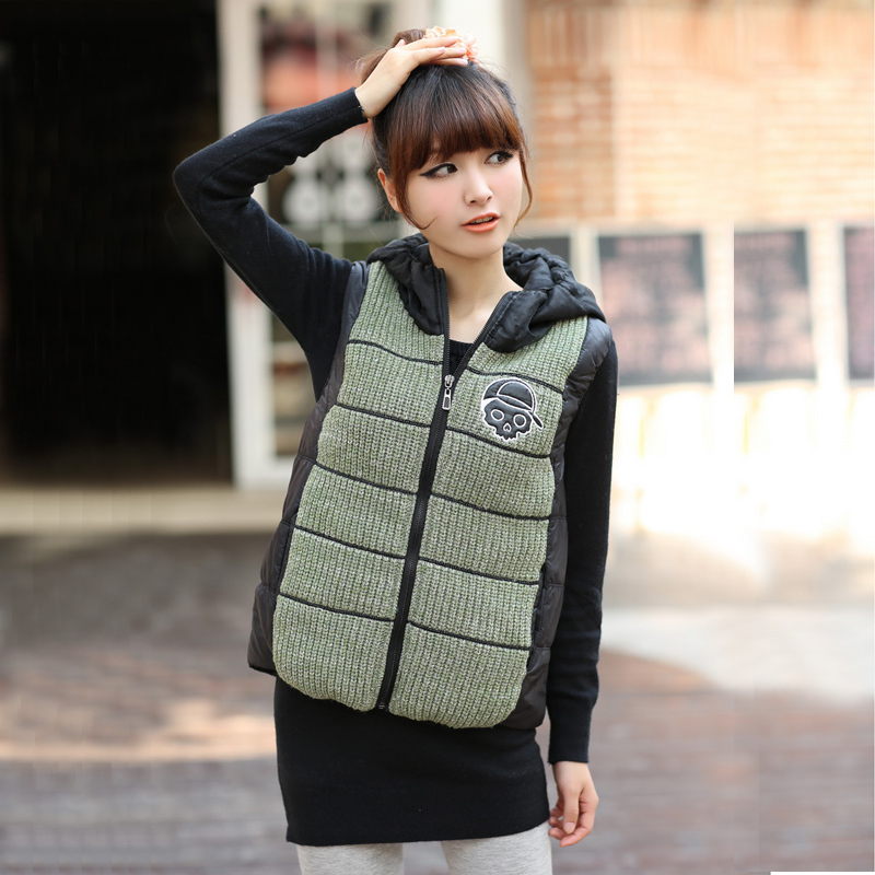 X8227 vest female autumn and winter thickening cotton vest cartoon slim with a hood vest outerwear