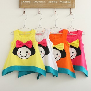 XF Children's clothing female child summer 2012 summer small bow smiley summer vest t-shirt