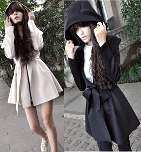 xiao) 2012 women's outerwear hooded ruffle slim trench belt decoration with a hood trench outerwear