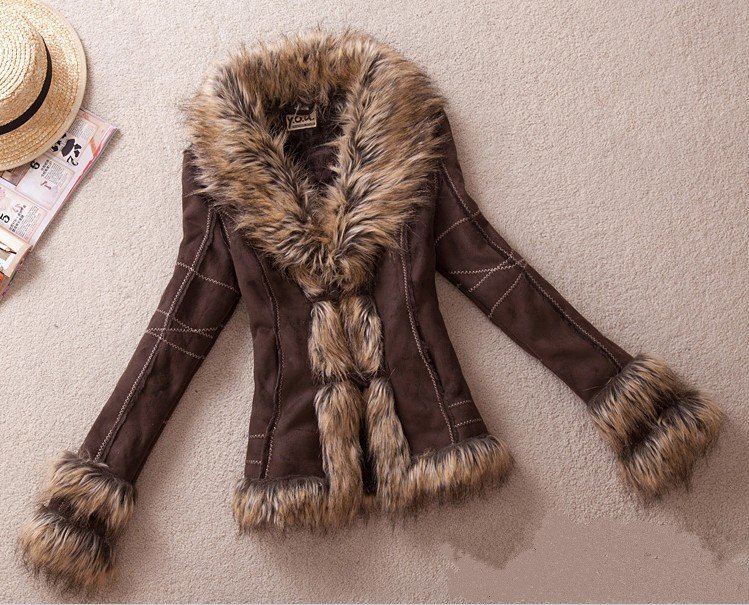 XS-XXL Autumn Winter New Plus Size European Style Super Retro FUR ONE Jacket Rabbit Fur Collar Slim Leather Jacket Free Shipping