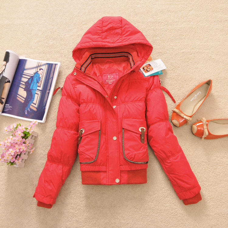 Y-66 2012 female winter personalized leather buckle on pocket stand collar hooded down coat 90 goatswool - 0.8