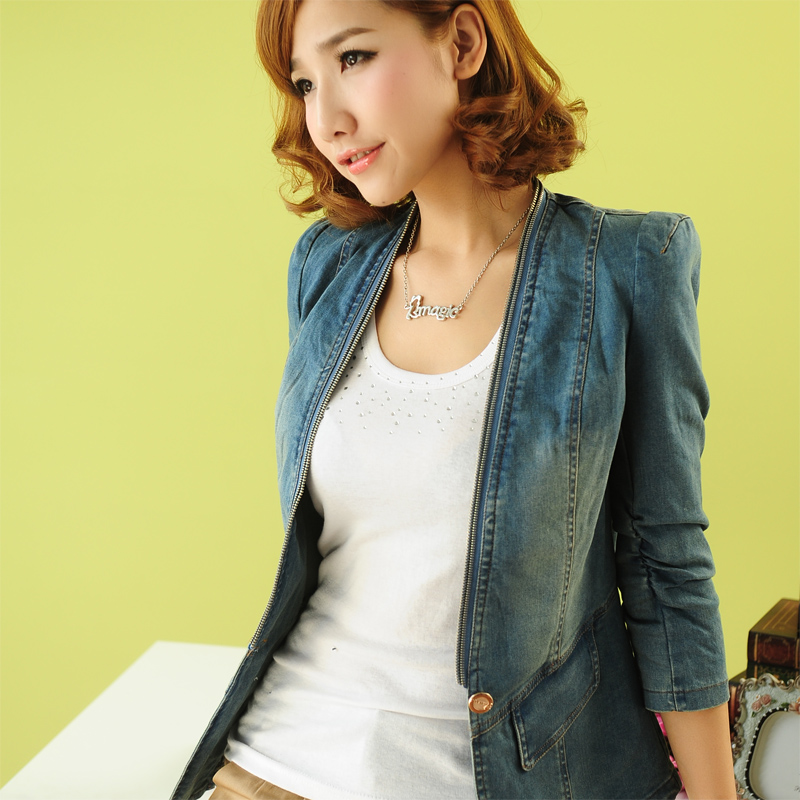 Y1-2 spring 2013 women's wearing white retro finishing slim fashion long-sleeve denim short jacket