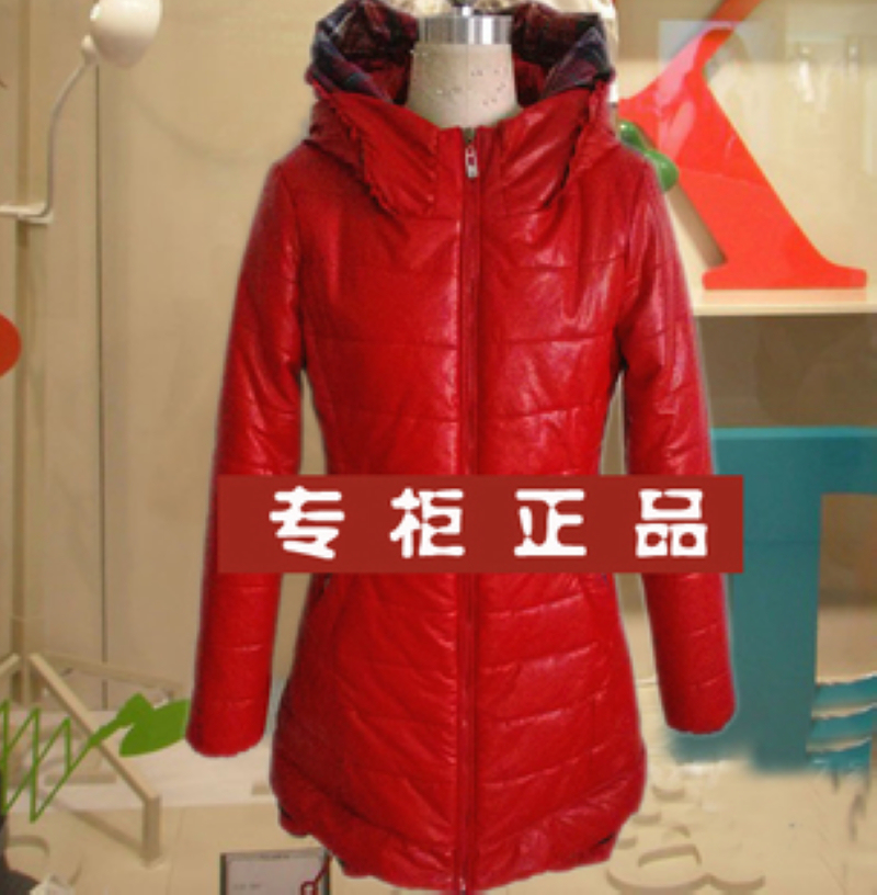 Y12c066 2012 winter laciness with a hood leather cotton-padded jacket