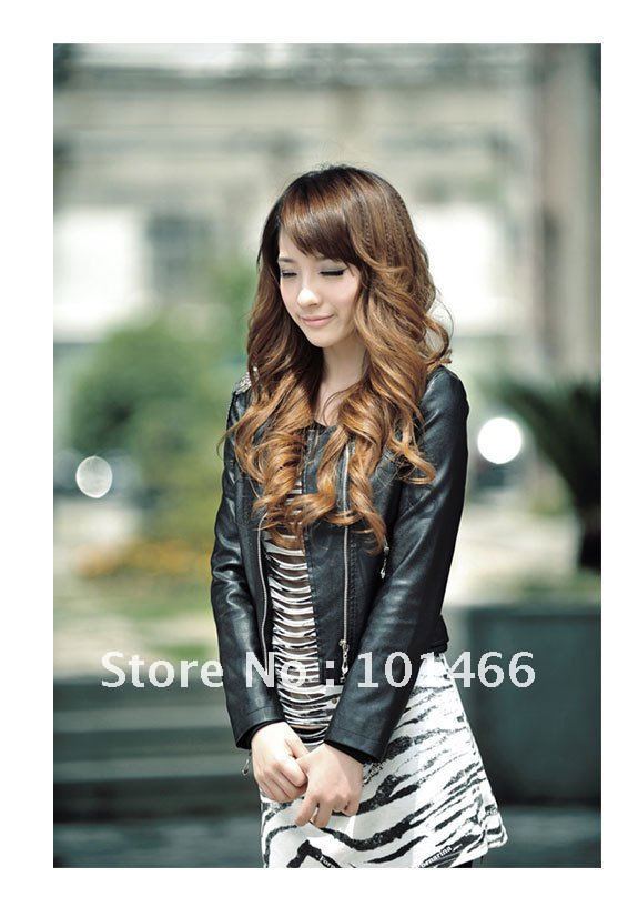 Y8958 New women Korean fashion long sleeve Pu leather short version suit coat