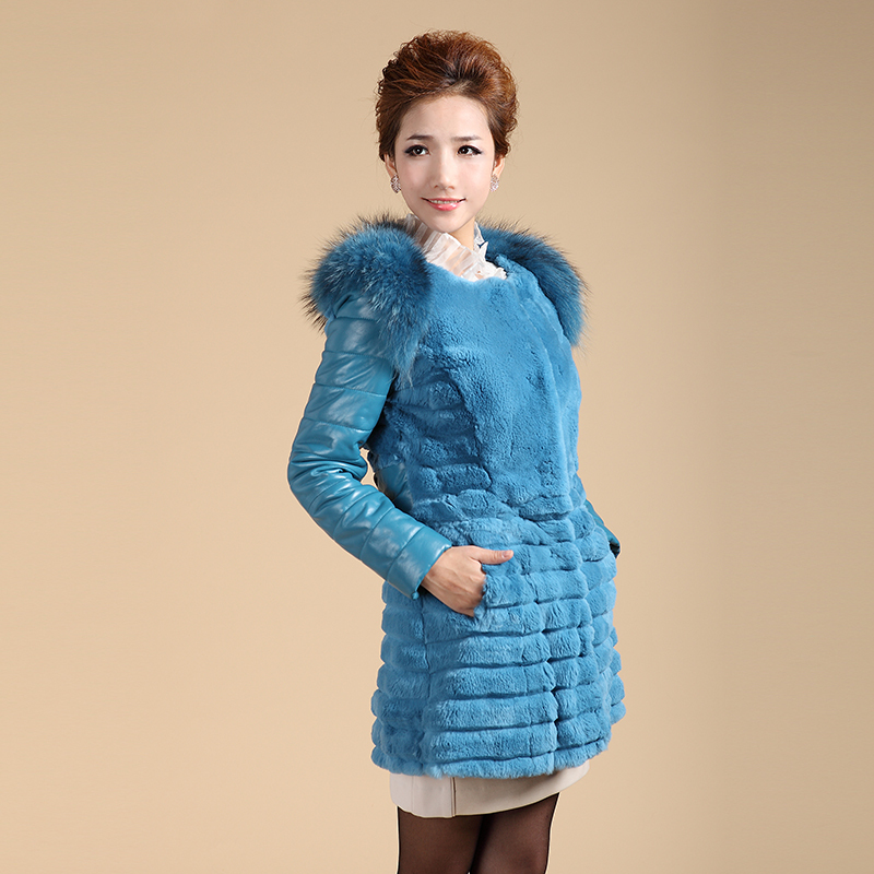 Yanerwo 2012 raccoon fur rex rabbit hair sheepskin genuine leather clothing female genuine leather down coat medium-long