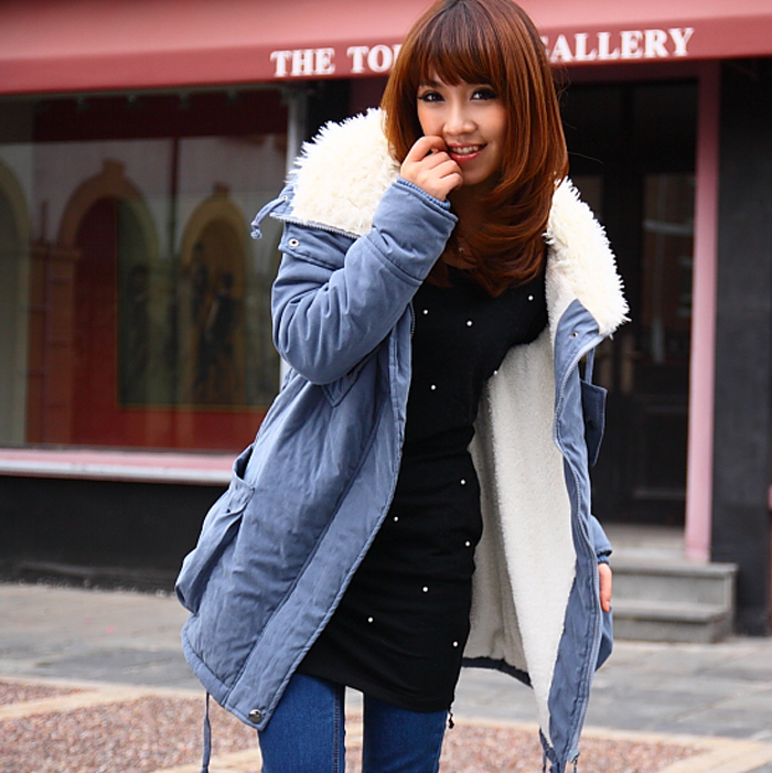 Yang yi 2012 autumn berber fleece wadded jacket long design women's thickening outerwear , Free Shipping