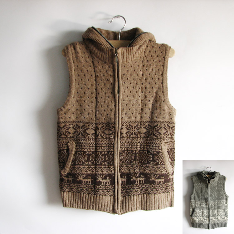 Yarn vest female cardigan mercerizing wool with a hood sweater vest sleeveless knitted vest