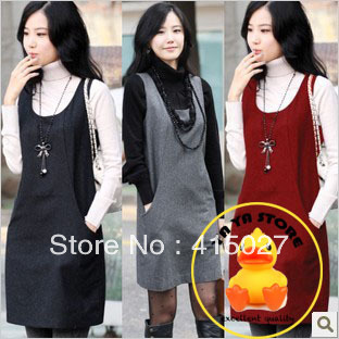 --YAYA'S STORE-- new arrival women's Boat Neck  sleeveless vest knee-length  woolen dress