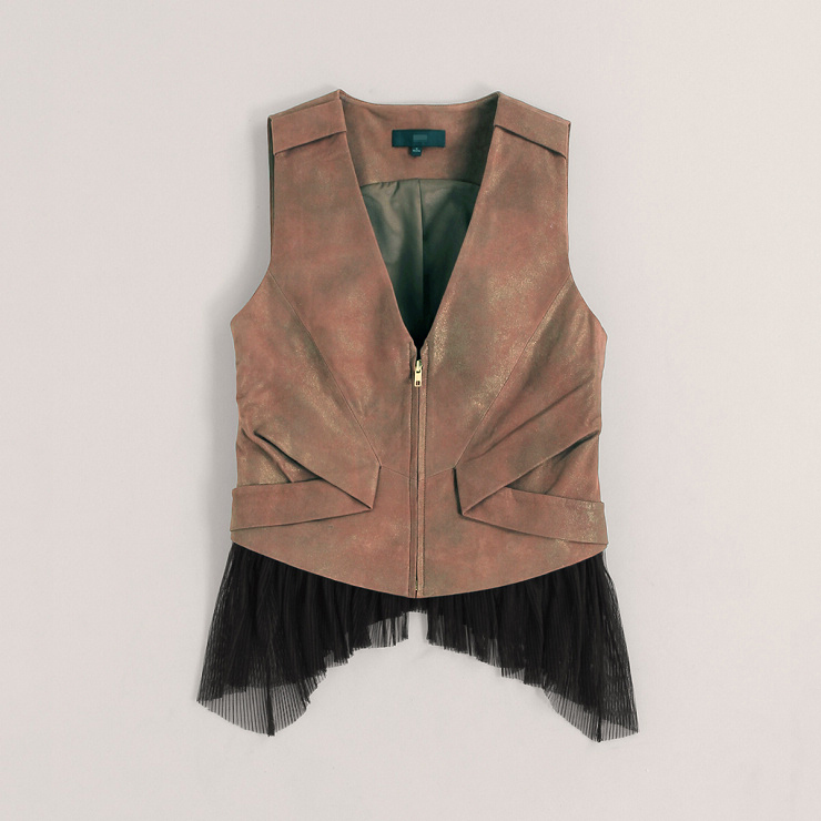 Yd626 unique high quality leather lace patchwork leather vest v-30 , g-20