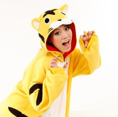 Yellow tiger white tiger sleepwear cartoon animal lovers one piece sleepwear home costume