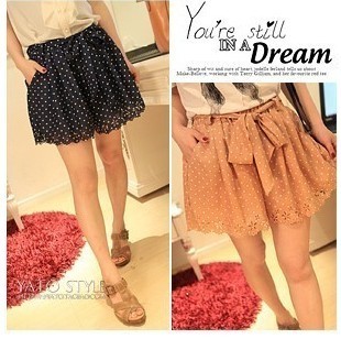 Yi yi 2012 all-match dubious cutout flower lacing polka dot culottes 2 female