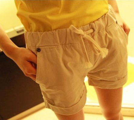 Yi yi 2012 summer drawstring elastic waist solid color brief all-match shorts female