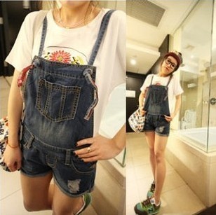 Yi yi large denim water wash suspenders shorts female