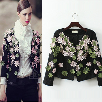 Yiyi autumn and winter fashion ladies three-dimensional flower woolen outerwear female short outerwear flower design