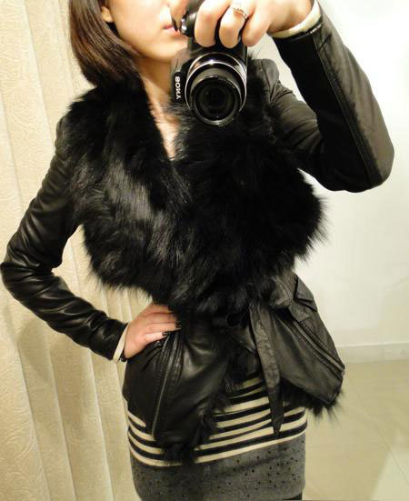 Yiyi fashion fox fur slim leather clothing