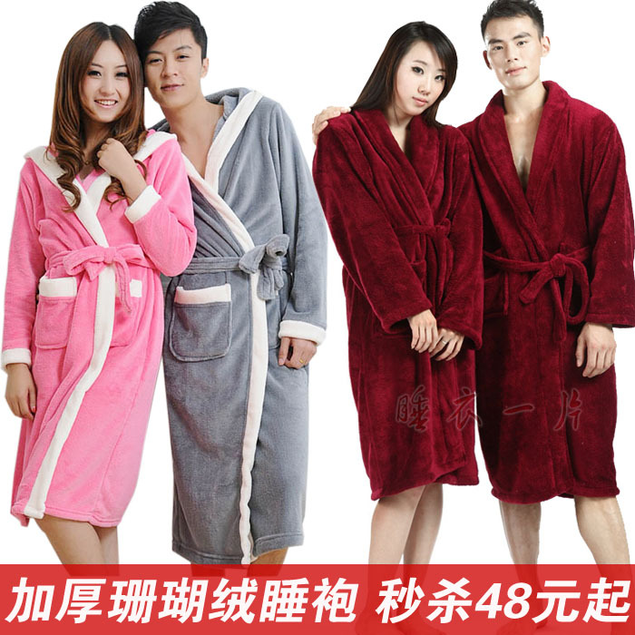 yj- Autumn and winter thickening coral fleece lounge winter sleepwear robe lovers bathrobe bathrobes