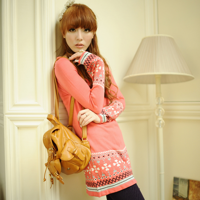 Yoomito2012 formal embroidery lantern sleeve o-neck medium-long sweater