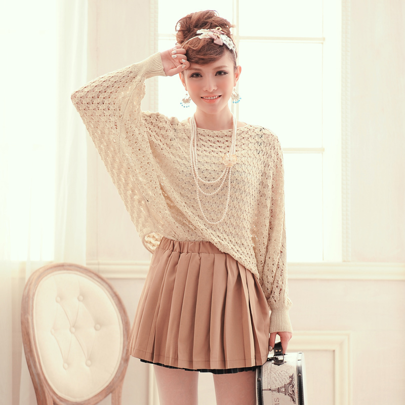 Yoomito2012 ubiquitous1 batwing shirt cutout crochet lantern sleeve shirt loose o-neck pullover sweater