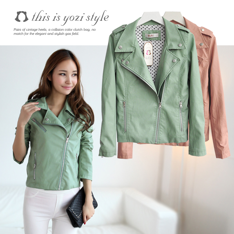 Yozi 2012 autumn new arrival fashion slim turn-down collar long-sleeve leather clothing jacket outerwear female zb926