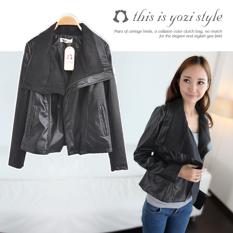 Yozi 2012 autumn new arrival fashion women's short design turn-down collar long-sleeve leather clothing jacket outerwear female