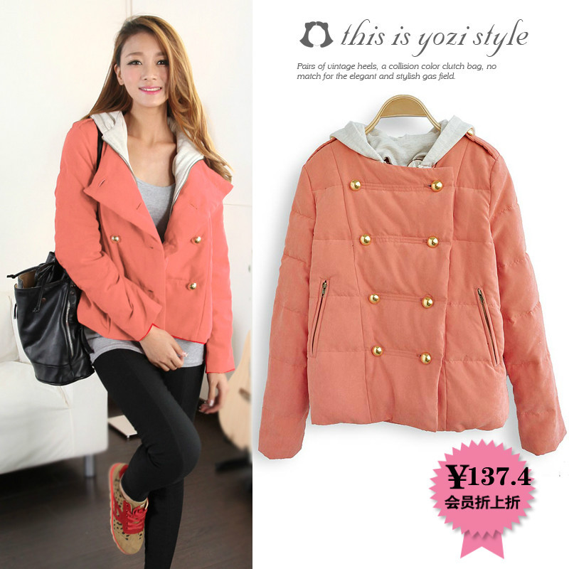 Yozi 2012 winter new arrival with a hood thickening double breasted wadded jacket outerwear cotton-padded jacket female zc353