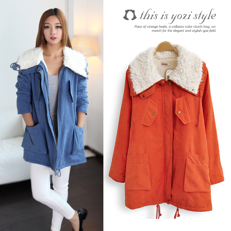 Yozi spring new arrival women's loose fur collar thickening medium-long cotton-padded jacket outerwear wadded jacket female