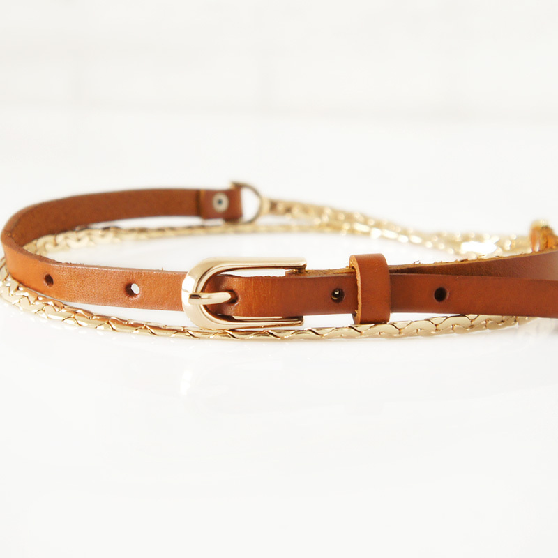 Yrxj fashion casual vintage chain first layer of cowhide thin belt female genuine leather strap Women d125